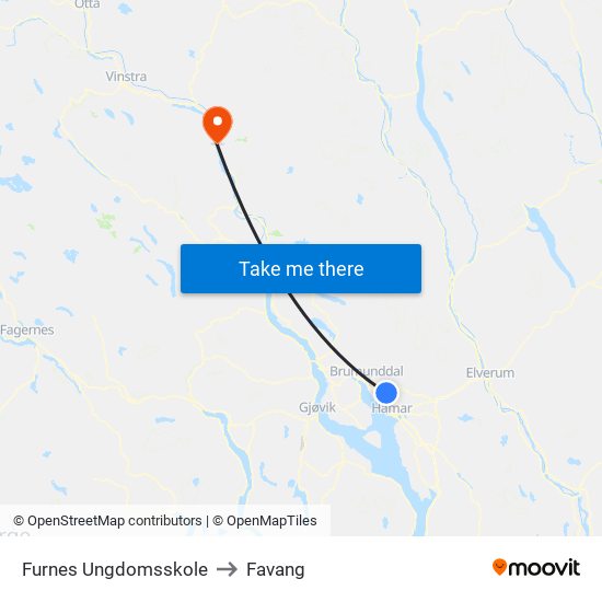 Furnes Ungdomsskole to Favang map