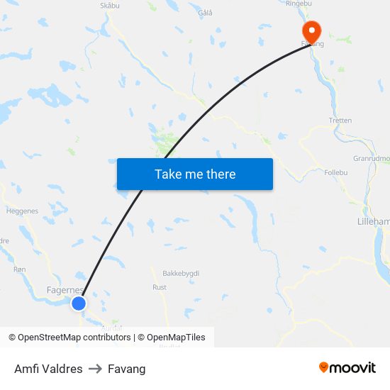 Amfi Valdres to Favang map