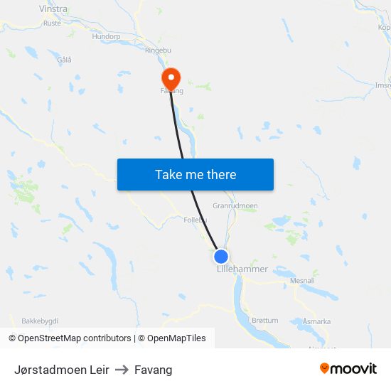 Jørstadmoen Leir to Favang map