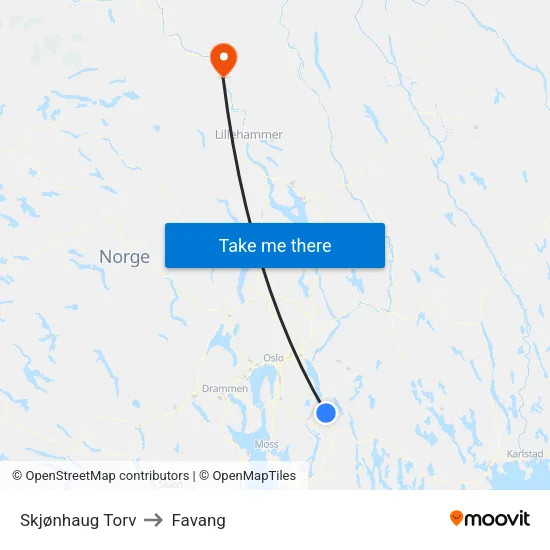 Trøgstad Torg to Favang map