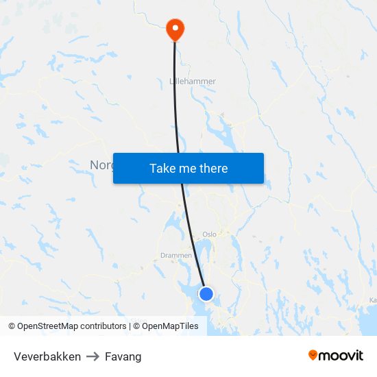 Veverbakken to Favang map