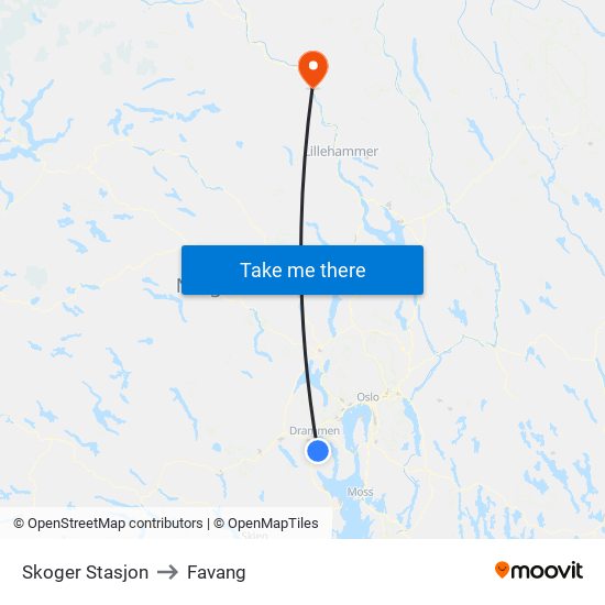 Skoger Stasjon to Favang map