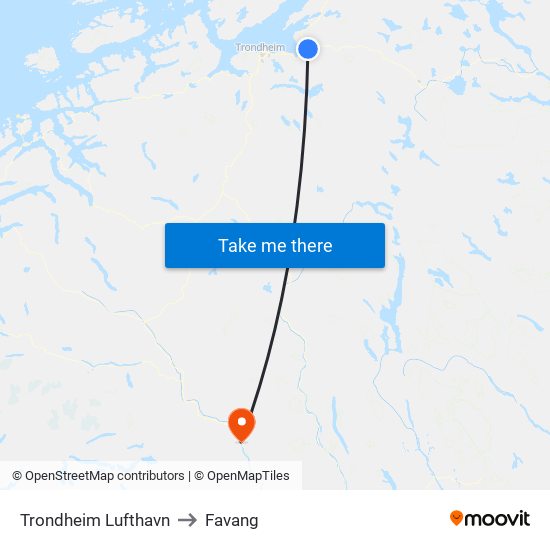 Trondheim Lufthavn to Favang map