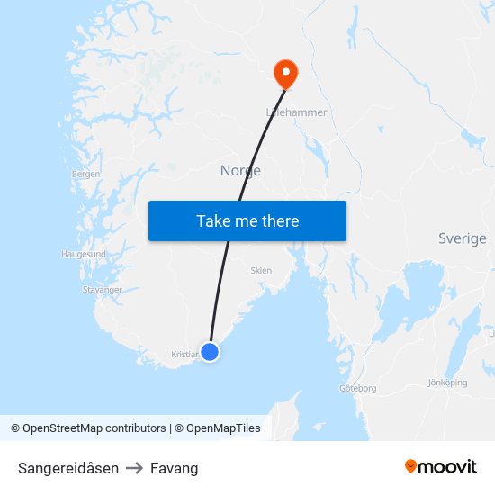 Sangereidåsen to Favang map