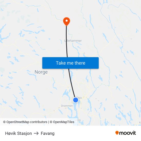 Høvik Stasjon to Favang map