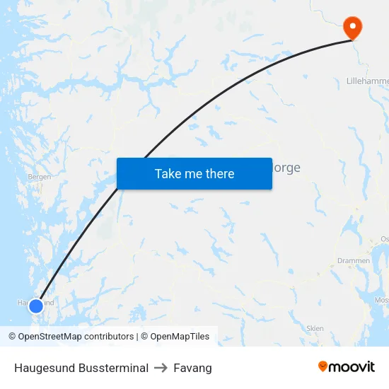 Haugesund Bussterminal to Favang map