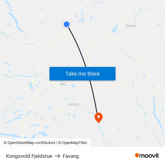 Kongsvold Fjeldstue to Favang map