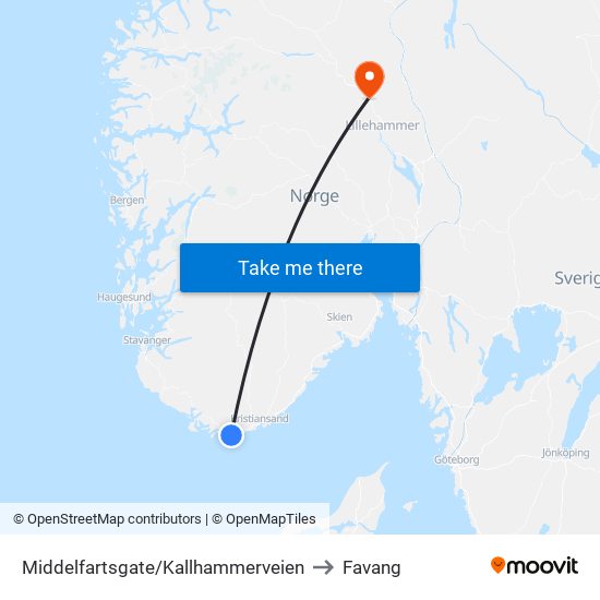 Middelfartsgate/Kallhammerveien to Favang map