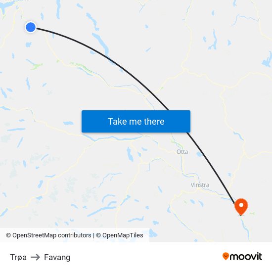 Trøa to Favang map