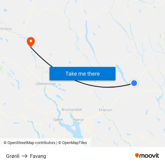 Grønli to Favang map