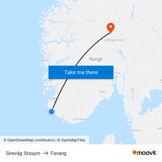 Sirevåg Stasjon to Favang map