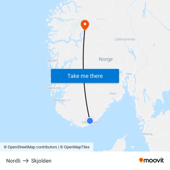 Nordli to Skjolden map