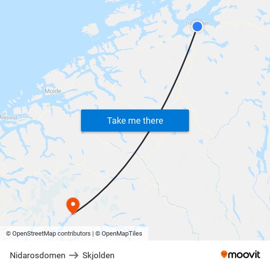 Nidarosdomen to Skjolden map