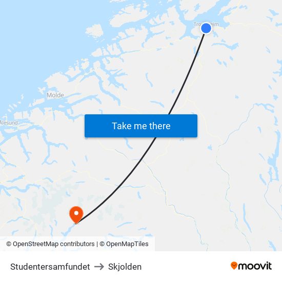 Studentersamfundet to Skjolden map