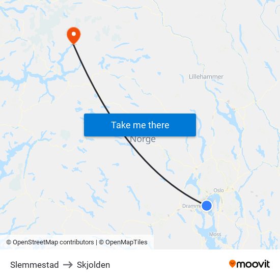 Slemmestad to Skjolden map