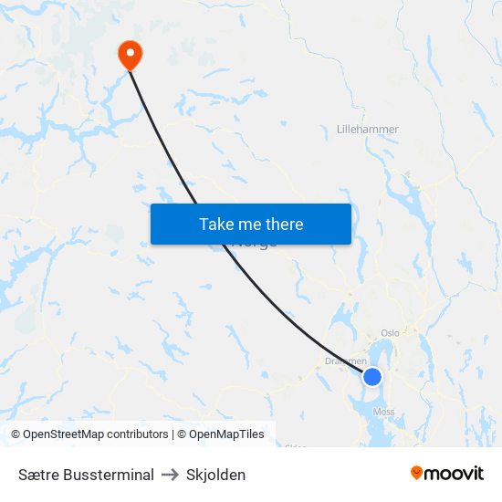 Sætre Bussterminal to Skjolden map