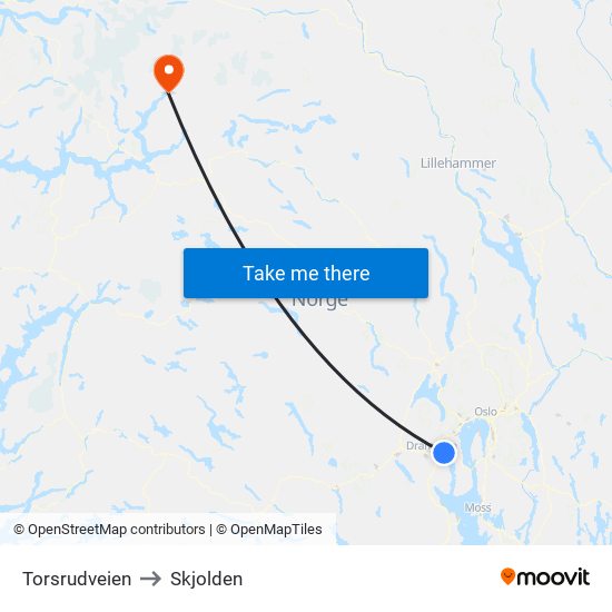 Torsrudveien to Skjolden map