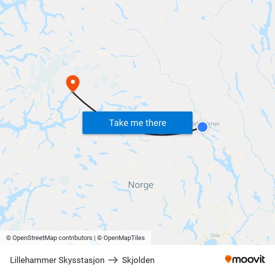 Lillehammer Skysstasjon to Skjolden map