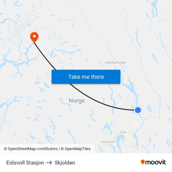 Eidsvoll Stasjon to Skjolden map
