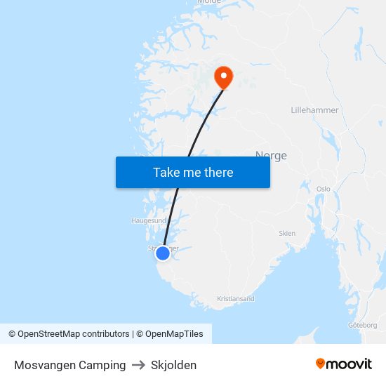 Mosvangen Camping to Skjolden map