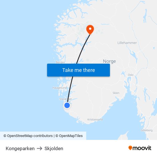 Kongeparken to Skjolden map