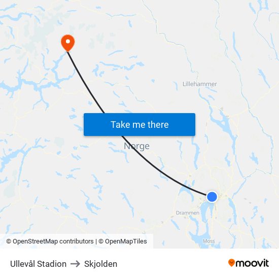 Ullevål Stadion to Skjolden map