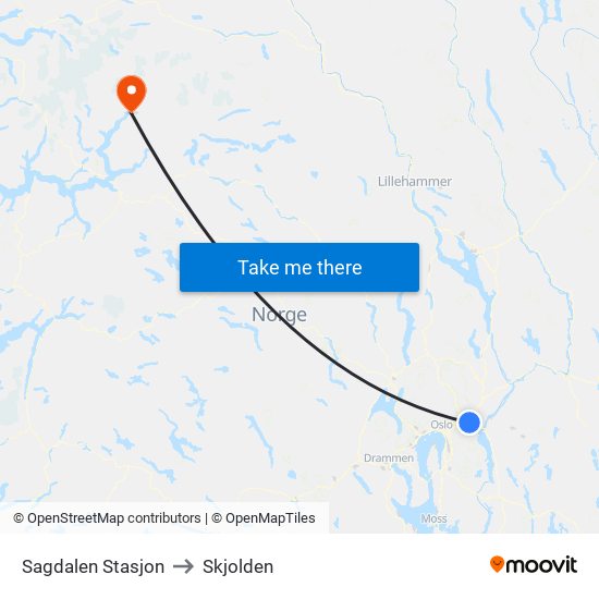 Sagdalen Stasjon to Skjolden map