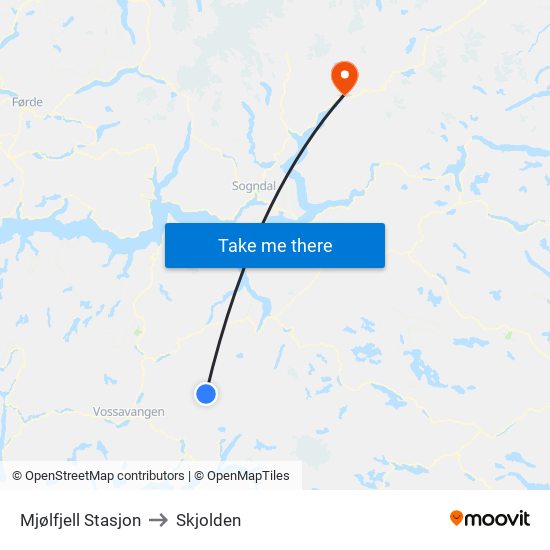 Mjølfjell Stasjon to Skjolden map
