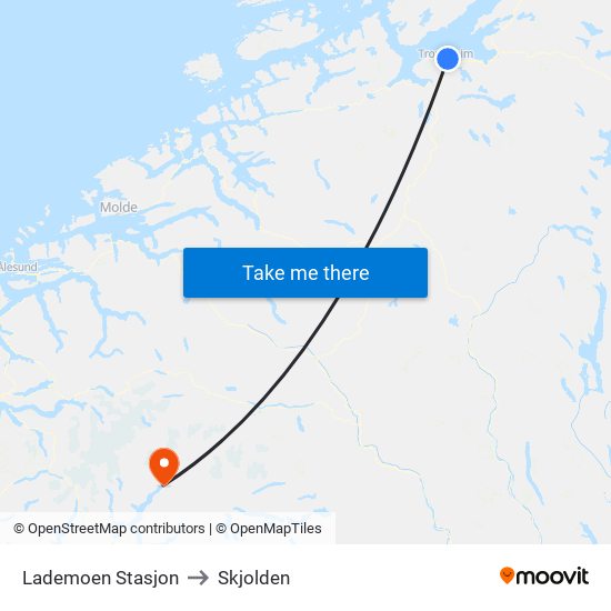 Lademoen Stasjon to Skjolden map