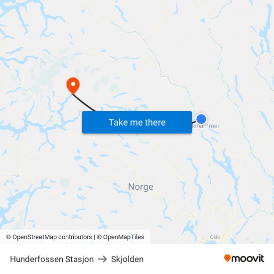 Hunderfossen Stasjon to Skjolden map