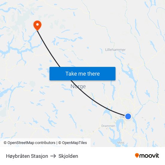 Høybråten Stasjon to Skjolden map