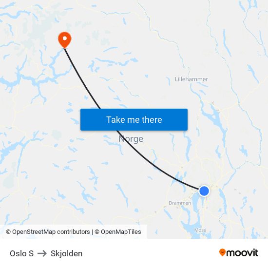 Oslo S to Skjolden map