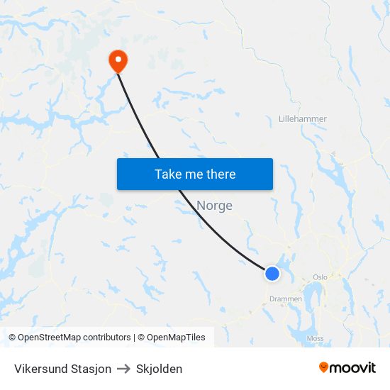 Vikersund Stasjon to Skjolden map