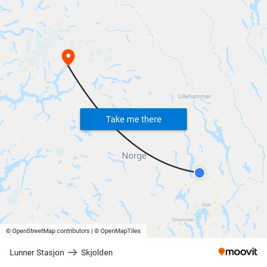 Lunner Stasjon to Skjolden map
