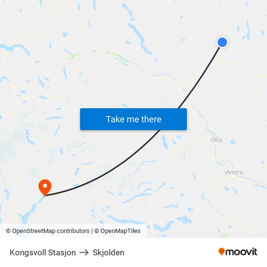 Kongsvoll Stasjon to Skjolden map