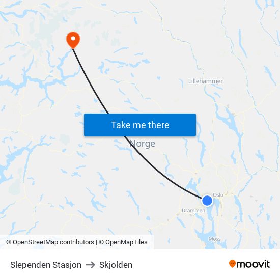 Slependen Stasjon to Skjolden map