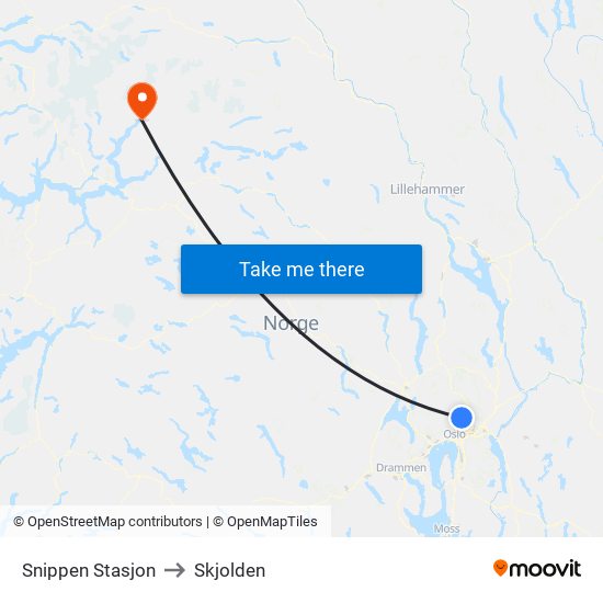 Snippen Stasjon to Skjolden map