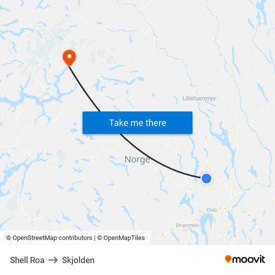 Shell Roa to Skjolden map
