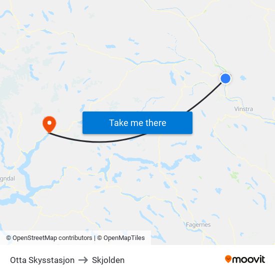 Otta Skysstasjon to Skjolden map