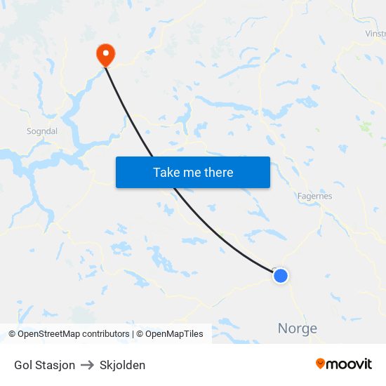 Gol Stasjon to Skjolden map