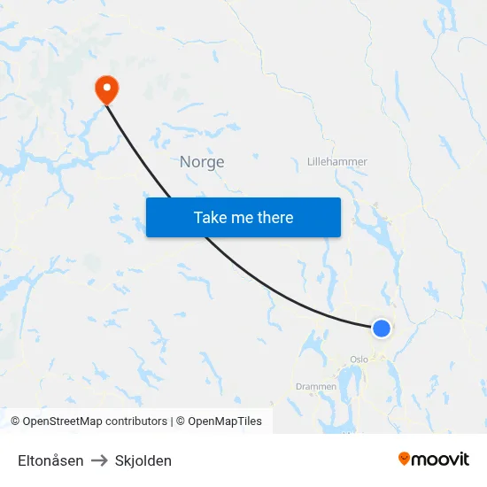 Eltonåsen to Skjolden map