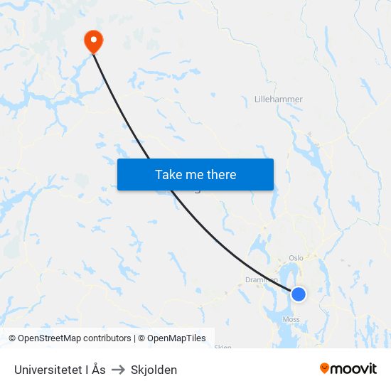 Universitetet I Ås to Skjolden map