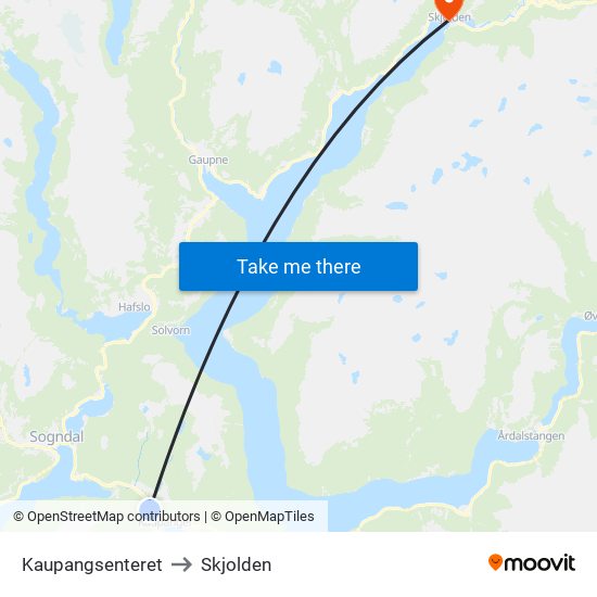 Kaupangsenteret to Skjolden map