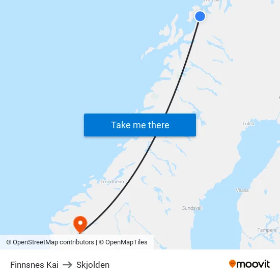Finnsnes Kai to Skjolden map