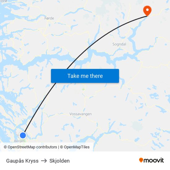 Gaupås Kryss to Skjolden map