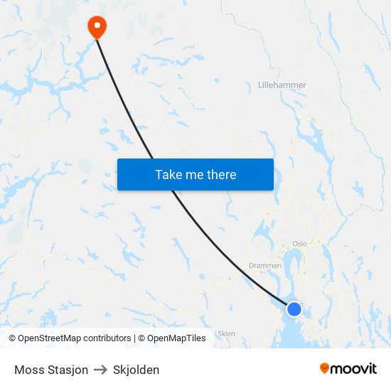 Moss Stasjon to Skjolden map