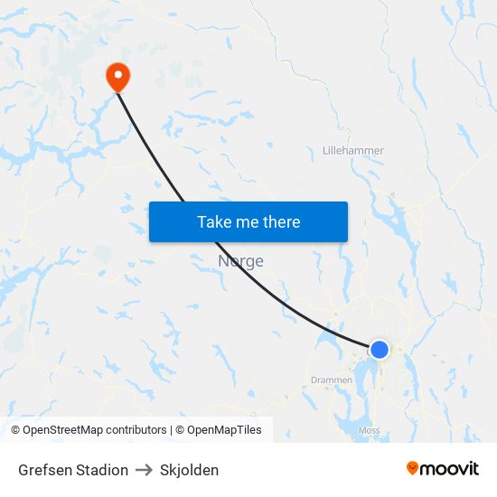 Grefsen Stadion to Skjolden map