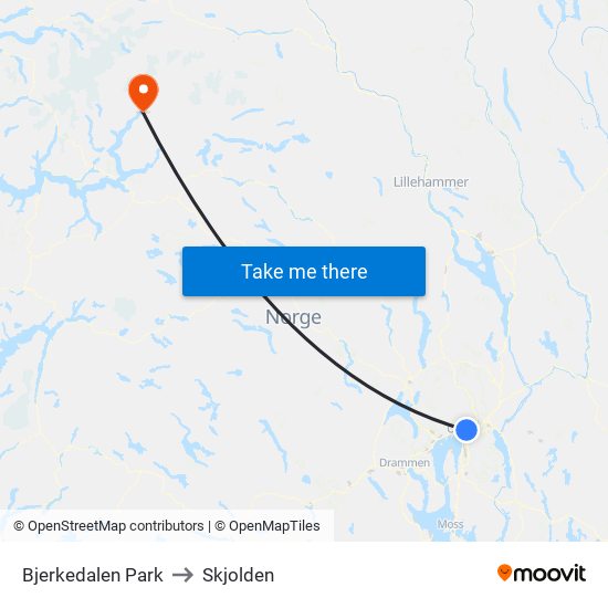 Bjerkedalen Park to Skjolden map