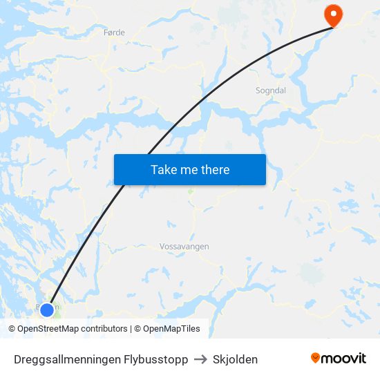 Dreggsallmenningen Flybusstopp to Skjolden map