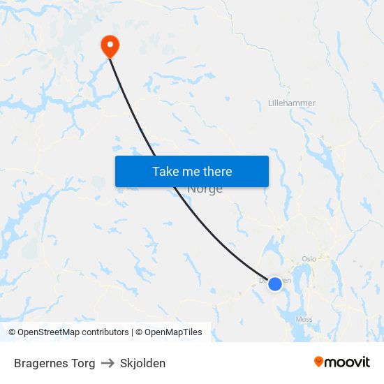 Bragernes Torg to Skjolden map